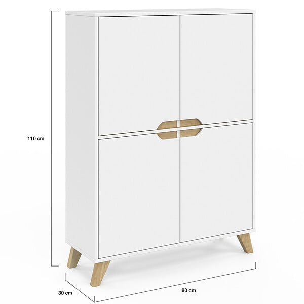 ID MARKET - Meuble de rangement 4 portes HELSINKI scandinave blanc - large