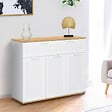 ID MARKET - Buffet 100 cm VITO 3 portes et 1 tiroir blanc et plateau bois - vignette