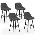 ID MARKET - Lot de 4 tabourets de bar THALYA en velours gris foncé avec demi-accoudoirs - vignette