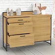 ID MARKET - Buffet bas casserolier de cuisine 120 cm DETROIT plan de travail H.83 cm 1 porte + 3 tiroirs design industriel - vignette