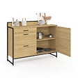 ID MARKET - Buffet bas casserolier de cuisine 120 cm DETROIT plan de travail H.83 cm 1 porte + 3 tiroirs design industriel - vignette