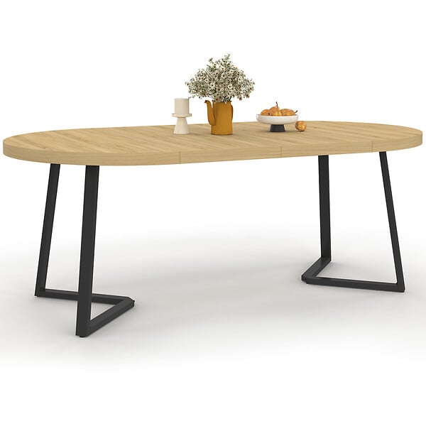 ID MARKET - Table à manger extensible ronde SELMA 4-10 personnes bois et noir 110-200 cm - large