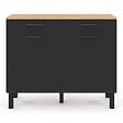 ID MARKET - Buffet bas de cuisine avec espace poubelle 100 cm CINA plan de travail H.83 cm 2 portes + tiroirs façon hêtre et noir - vignette
