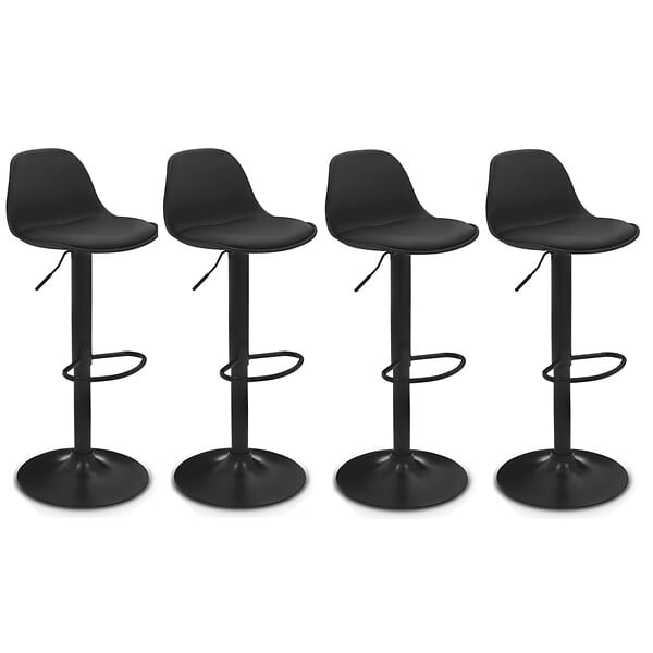 ID MARKET - Lot de 4 tabourets de bar KARL design noir pied noir - large