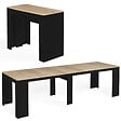 ID MARKET - Table console extensible ORLANDO 14 personnes 300 cm bois noir et façon hêtre - vignette