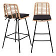 ID MARKET - Lot de 2 tabourets de bar SUMMER effet rotin pied métal noir - vignette