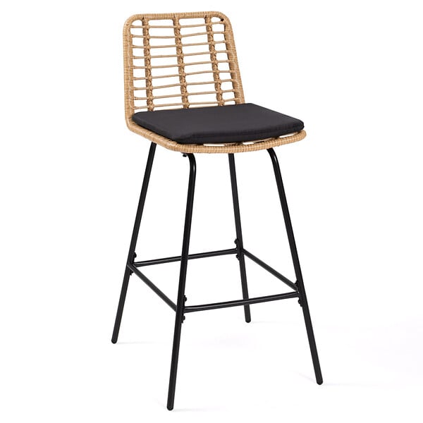 ID MARKET - Lot de 2 tabourets de bar SUMMER effet rotin pied métal noir - large