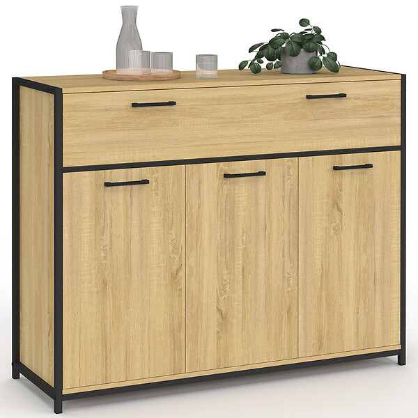 ID MARKET - Buffet 100 cm DETROIT 3 portes et 1 tiroir design industriel - large