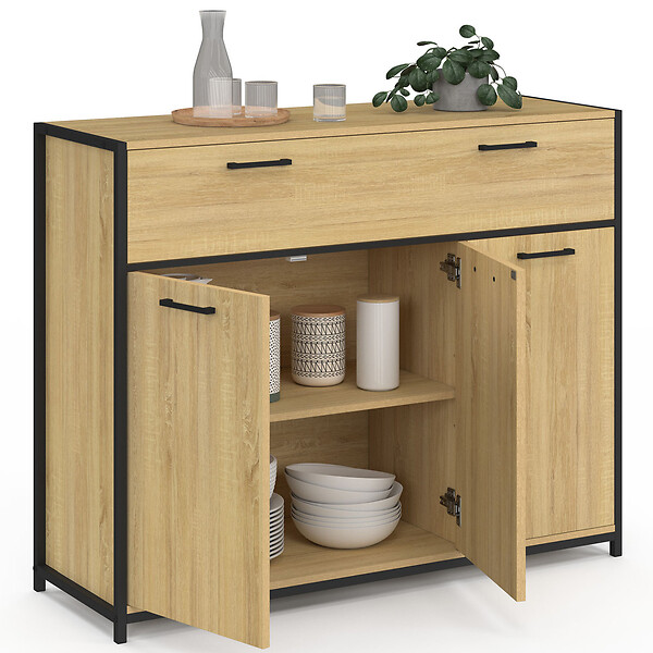 ID MARKET - Buffet 100 cm DETROIT 3 portes et 1 tiroir design industriel - large