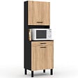 ID MARKET - Buffet de cuisine 60 CM CINA 2 portes + tiroir noir et façon hêtre - vignette