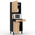 ID MARKET - Buffet de cuisine 60 CM CINA 2 portes + tiroir noir et façon hêtre - vignette