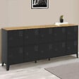 ID MARKET - Buffet casier 180 cm ESTER 10 portes en métal noir plateau bois design industriel - vignette
