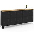 ID MARKET - Buffet casier 180 cm ESTER 10 portes en métal noir plateau bois design industriel - vignette