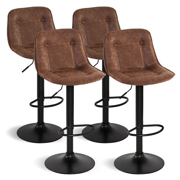 ID MARKET - Lot de 4 tabourets de bar DENVER marron vintage - large