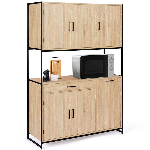 ID MARKET - Buffet de cuisine 120 CM DETROIT meuble 6 portes design industriel + tiroir - large
