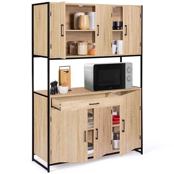 ID MARKET - Buffet de cuisine 120 CM DETROIT meuble 6 portes design industriel + tiroir - large