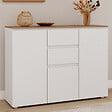ID MARKET - Buffet 100 cm TOBY 3 portes 2 tiroirs blanc et plateau bois - vignette