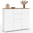 ID MARKET - Buffet 100 cm TOBY 3 portes 2 tiroirs blanc et plateau bois - vignette