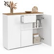 ID MARKET - Buffet 100 cm TOBY 3 portes 2 tiroirs blanc et plateau bois - vignette