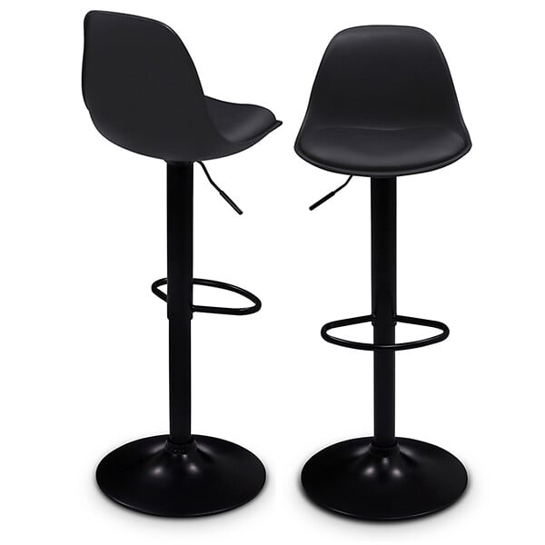 ID MARKET - Lot de 2 tabourets de bar KARL design noir pied noir - large