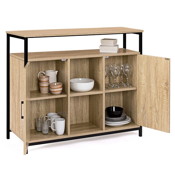ID MARKET - Buffet 100 cm DETROIT 2 portes avec étagères design industriel (compose ref 15343) - large