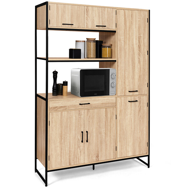 ID MARKET - Buffet de cuisine avec colonne de rangement 120 CM DETROIT 6 portes + tiroir design industriel - large