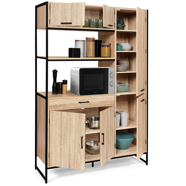 ID MARKET - Buffet de cuisine avec colonne de rangement 120 CM DETROIT 6 portes + tiroir design industriel - large