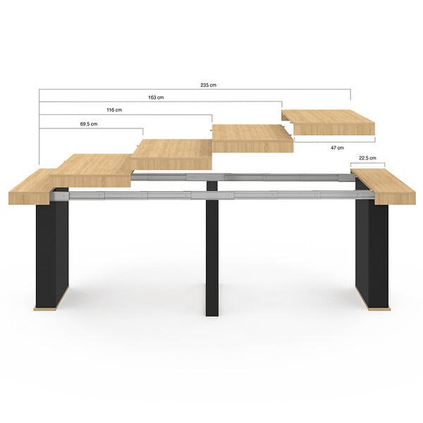 ID MARKET - Table console extensible EDEN 10 personnes 235 cm bois et noir - large