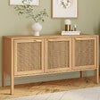 ID MARKET - Buffet bas 110 cm EDHEN 3 portes bois et cannage - vignette