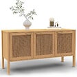 ID MARKET - Buffet bas 110 cm EDHEN 3 portes bois et cannage - vignette