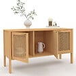 ID MARKET - Buffet bas 110 cm EDHEN 3 portes bois et cannage - vignette