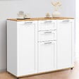 ID MARKET - Buffet 100 cm VITO 3 portes et 2 tiroirs blanc et plateau bois - vignette
