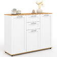 ID MARKET - Buffet 100 cm VITO 3 portes et 2 tiroirs blanc et plateau bois - vignette