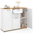 ID MARKET - Buffet 100 cm VITO 3 portes et 2 tiroirs blanc et plateau bois - vignette