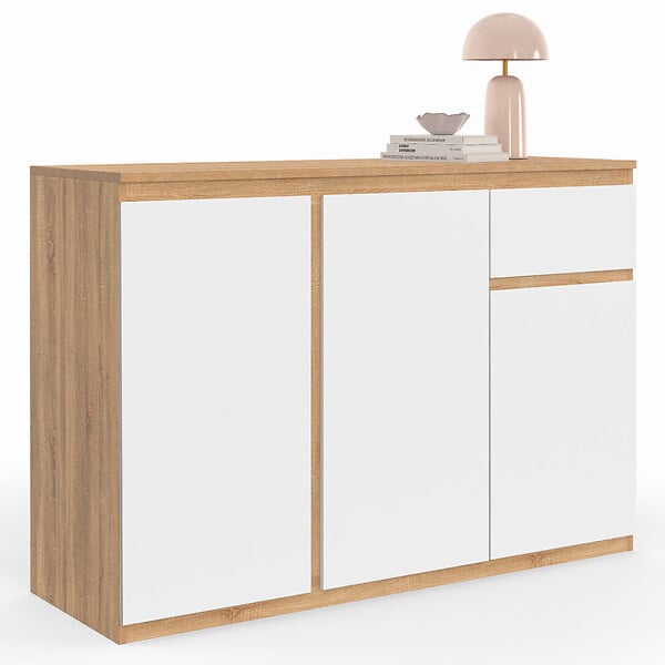 ID MARKET - Buffet 100 cm TOMI 3 portes et 1 tiroir blanc et bois - large