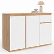 ID MARKET - Buffet 100 cm TOMI 3 portes et 1 tiroir blanc et bois - vignette