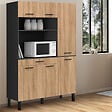 ID MARKET - Buffet de cuisine avec colonne de rangement 120 CM CINA 6 portes + tiroir noir et façon hêtre - vignette