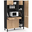ID MARKET - Buffet de cuisine avec colonne de rangement 120 CM CINA 6 portes + tiroir noir et façon hêtre - vignette