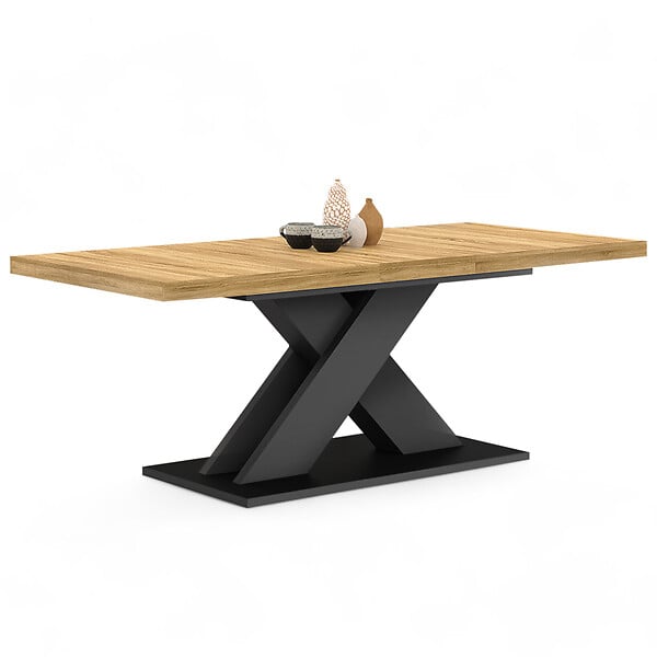 ID MARKET - Table à manger extensible rectangle ALICIA 6-10 personnes bois et noir 160-200 cm - large