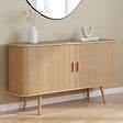 ID MARKET - Buffet 140 cm ROMIE 2 portes coulissantes latte tasseau bois coloris chêne - vignette