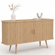 ID MARKET - Buffet 140 cm ROMIE 2 portes coulissantes latte tasseau bois coloris chêne - vignette