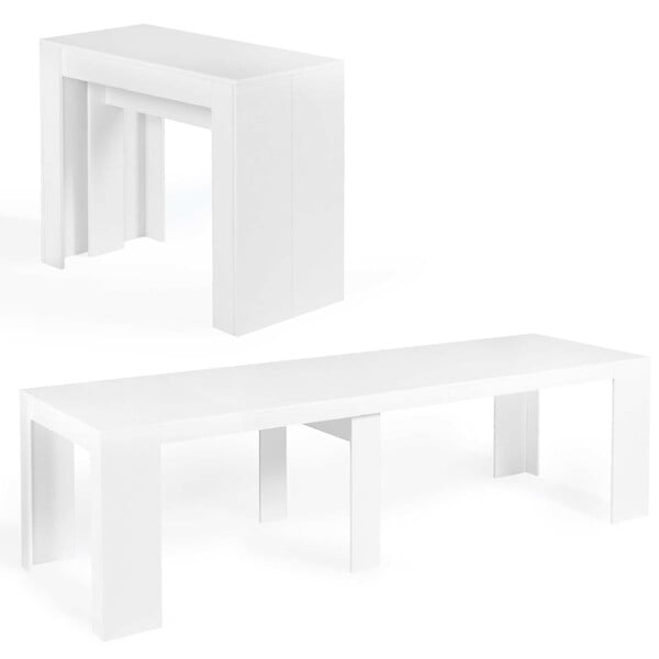 ID MARKET - Table console extensible ORLANDO 14 personnes 300 cm bois blanc - large