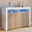 ID MARKET - Buffet 110 cm ELIGHT 3 portes avec LED et niches blanc et bois façon hêtre - vignette