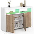 ID MARKET - Buffet 110 cm ELIGHT 3 portes avec LED et niches blanc et bois façon hêtre - vignette