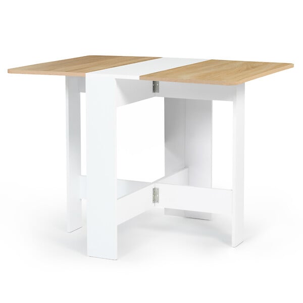 ID MARKET - Table console pliable EDI 2-4 personnes bois blanc plateau façon hêtre 103 x 76 cm - large