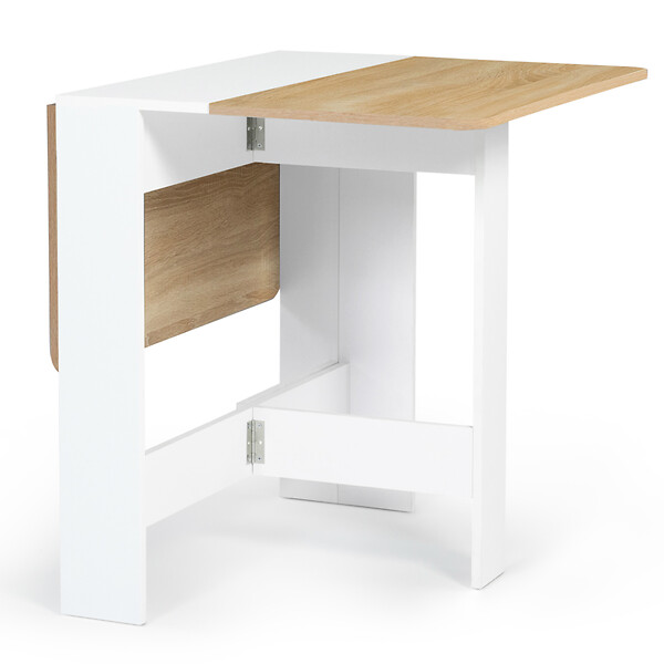 ID MARKET - Table console pliable EDI 2-4 personnes bois blanc plateau façon hêtre 103 x 76 cm - large