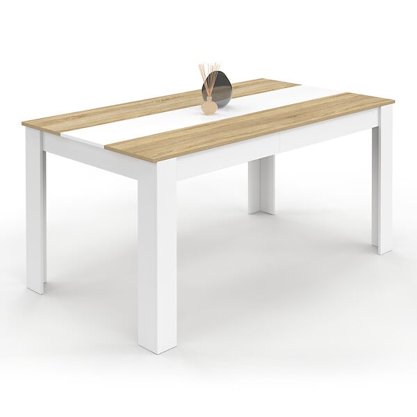 ID MARKET - Table à manger rectangle GEORGIA 8 personnes blanche et imitation hêtre 160 x 80 cm - large