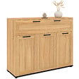 ID MARKET - Buffet 100 cm VITO 3 portes et 1 tiroir façon hêtre et poignées noires - vignette