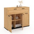 ID MARKET - Buffet 100 cm VITO 3 portes et 1 tiroir façon hêtre et poignées noires - vignette