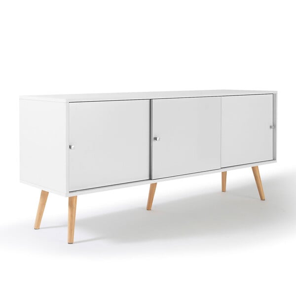 ID MARKET - Buffet bas scandinave 135 cm EFFIE 3 portes bois blanc - large